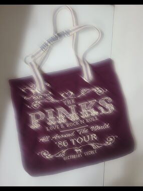 PINK Victoria's Secret Plum Tote with Cream Graphic Handles